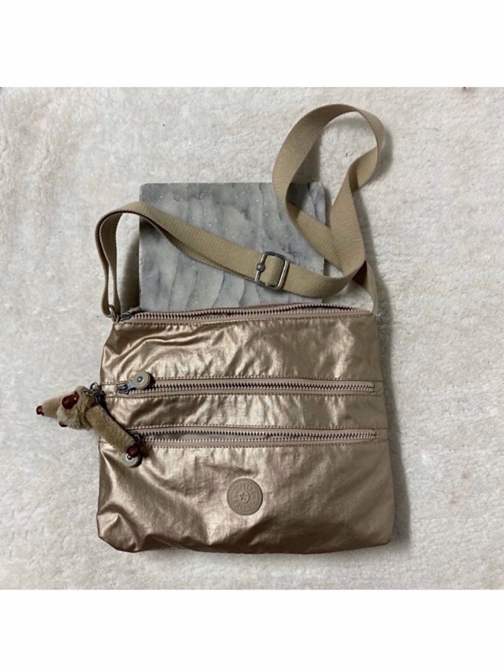 Kipling Alver Crossbody Bag Gold Three Zipper